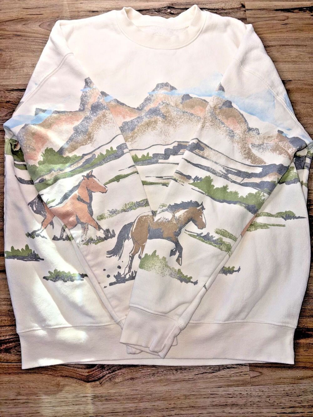 Altar'd State Running Horses Oversized Sweater Equestrian XS Extra Small
